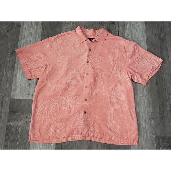 Caribbean Joe Hawaiian Tropical Botanical Palm Leaf Print Silk Button Up Shirt - Picture 9 of 9
